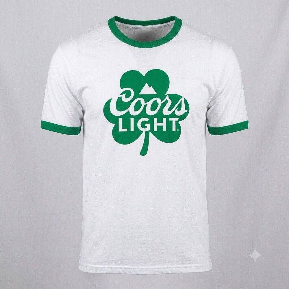 Coors Light Beer Shamrock St Patricks Day Ringer T Shirt White Green Men 2XL XXL